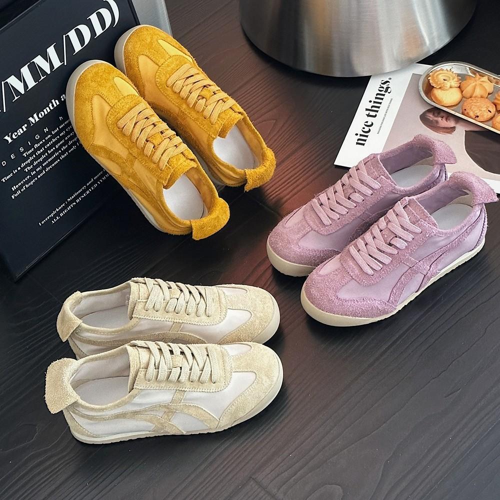 2025 spring new matte leather German training shoes women's retro flat-bottomed lace-up Forrest Gump shoes casual sports shoes