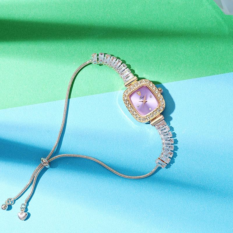 Fashion Diamond Inlaid Square Zircon Watch Exquisite Chain Bracelet Watches Women Free Adjustment Pulling Quartz Watches Reloj