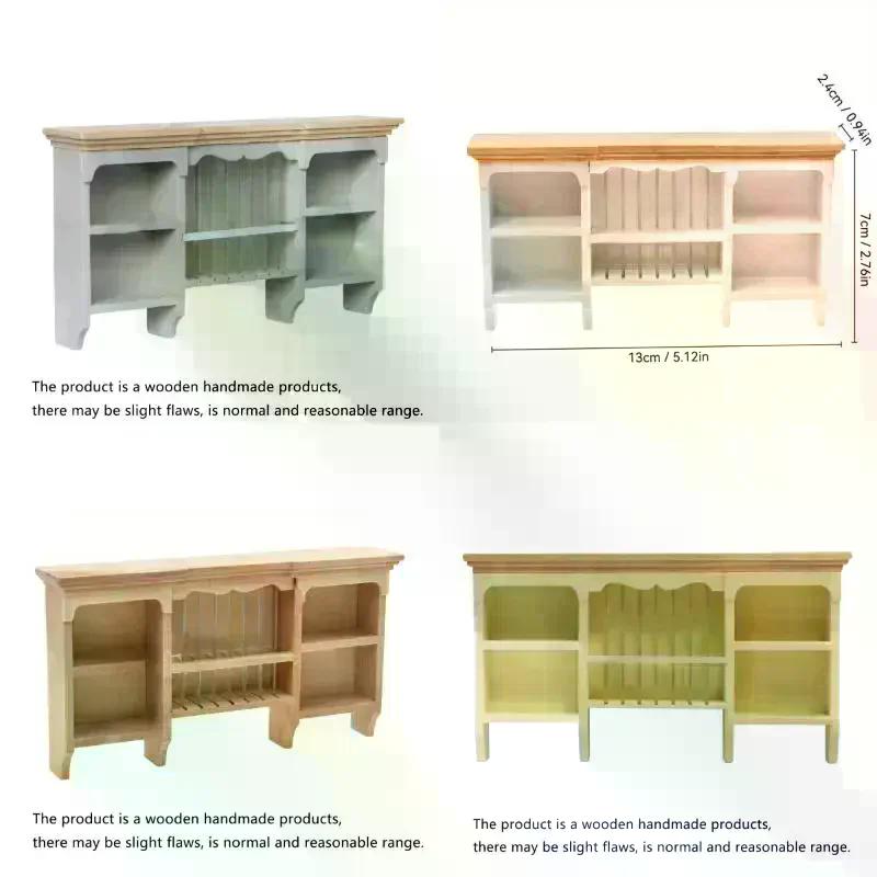 1/12 Dollhouse Wooden Storage Shelf Miniature Furniture Wall Hanging Cabinet for Doll House Dining Room Decoration 1Pcs