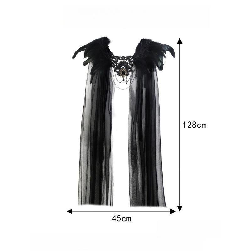 2026 New Fashion Halloween Soft Feather Cloak Black Fur Collar Hollow Lace Mesh Cape Festival Role Costume Cosplay Costumes