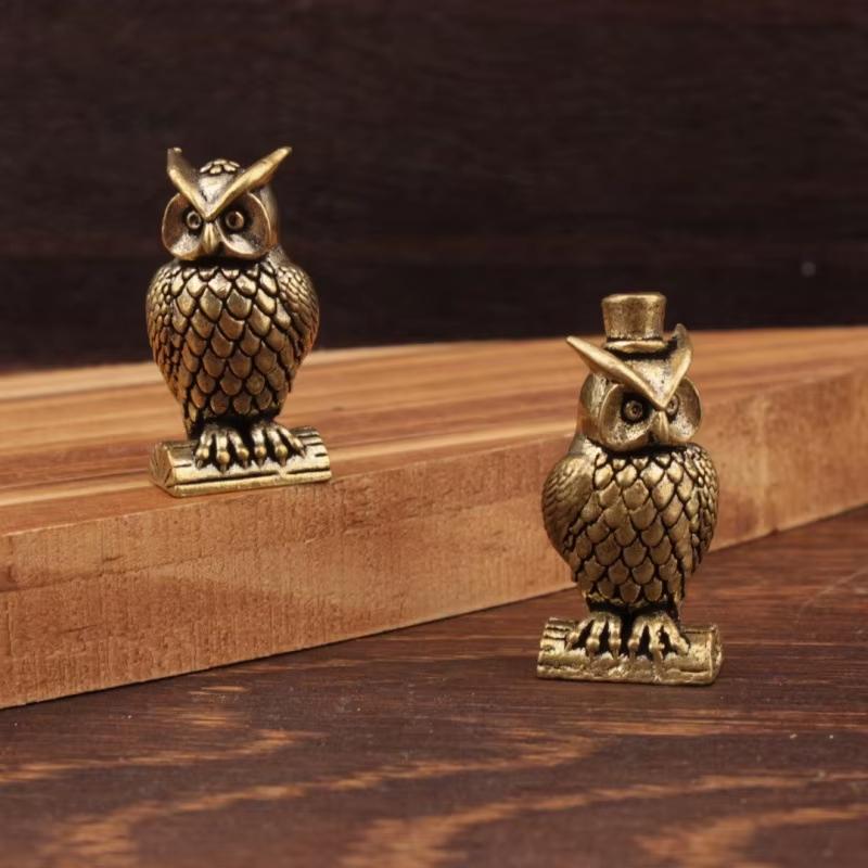 1Pcs Handmade Boho Decor Owl Brass Ornament Creative Figurine Small Desk Decoration Unique Gift For Home