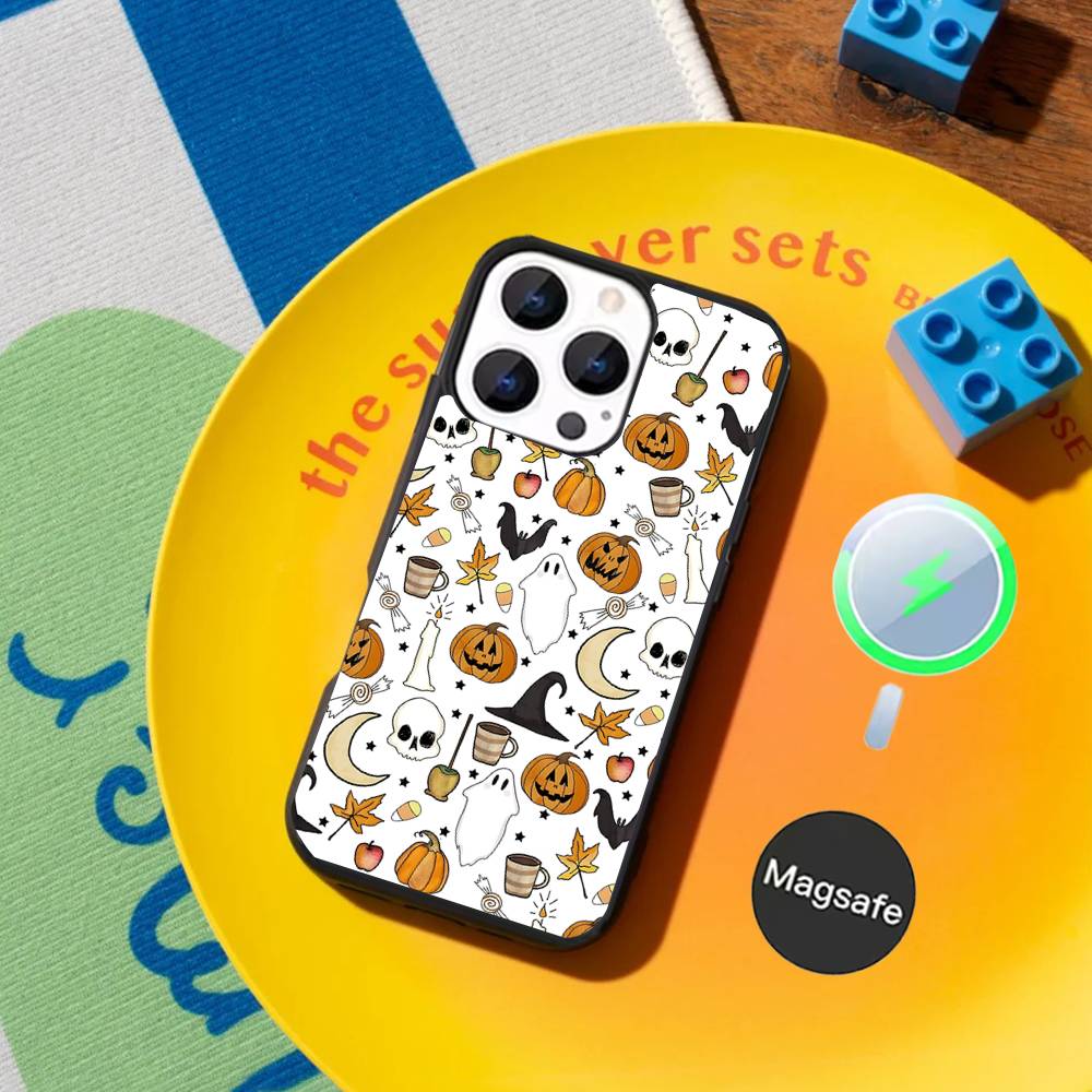 Halloween Cute Pumpkin Skull Phone Case For iPhone 17,16,15,14,13,12,11,Pro,Max,Plus,Mini,SE Magnetic Magsafe Wireless Charging