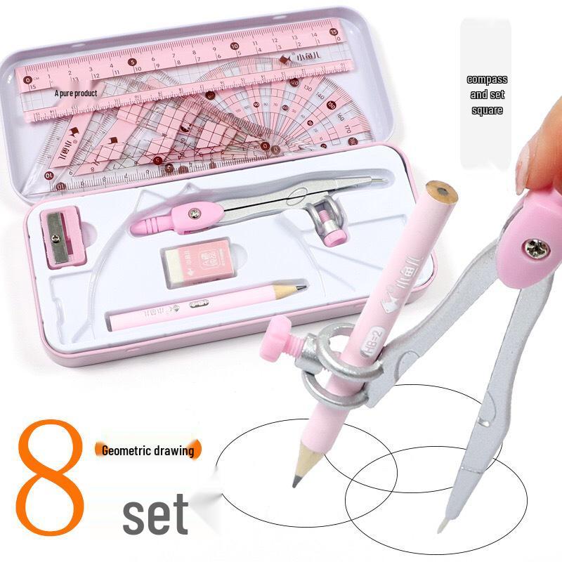 Little Fish Art 8-teiliges Set: Zeichnen, Malen, Zirkel, Lineal und Winkel für Grund- und Mittelschule.