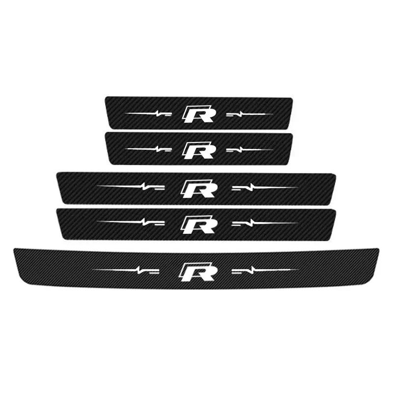 2026 Hot Sticker Car Door Sill Protector Plate Strips for Volkswagen VW Rline R Line Carbon Fiber Trunk Door Threshold Stickers