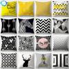 Simple Yellow Black Geometric Cushion Cover For Sofa Wave Line Square Pillow Case Letter Pillowslip Household Home Decor