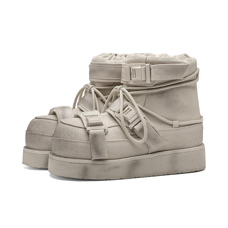 Invisible Inner Height Increase Battle Damage Martin Boots Autumn and Winter Piled Thickened Retro Old High-top Thick-soled Snow Boots