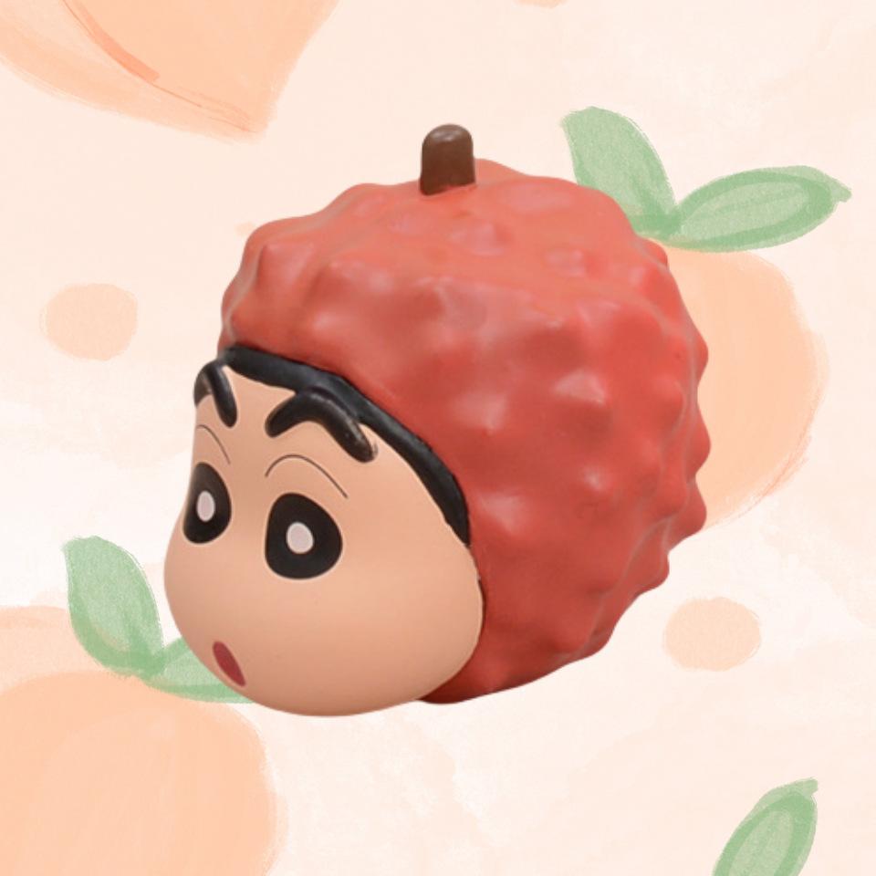 

New Crayon Shin-chan Fruit Series Cos Apple Banana Tangerine Gk Anime Figure Ornaments Collection Gift Model Ornaments lichee