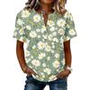 Women’s Casual Vintage Floral Print Henley Button Neck Short Sleeve Cotton Linen Shirt Loose Fit Blouse for Summer Daily Wear