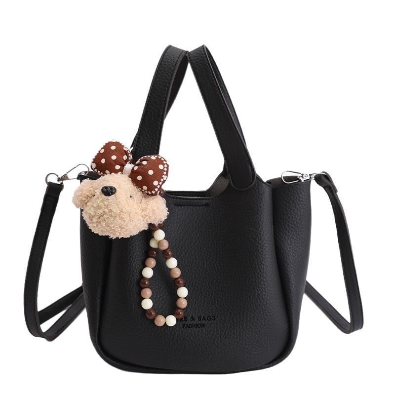 

retro bucket bag women s highend lychee pattern portable vegetable basket bag fashionable commuter shoulder messenger bag No pendant model чорний