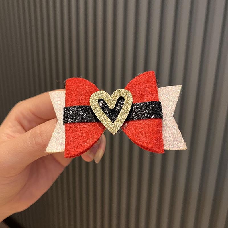 Korean Style Cartoon Christmas Hair Clips for Girls – Red Baby Bow and Bangs Accessories