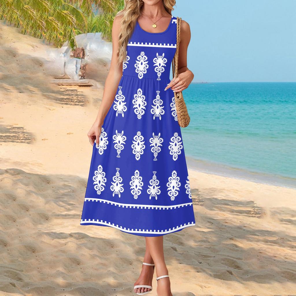 Modisches Damen-Sommerkleid, elegante Freizeitkleidung, Strandurlaub-Sonnenrock mit Taschen