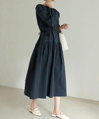 Ppaeppae Puff Sleeve Adjustable String Long Dress