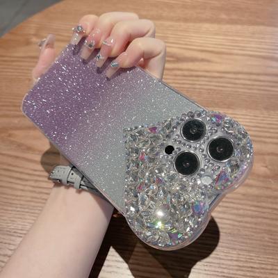 Convient pour les coques de téléphone IPhone16Promax, Diamant d'eau en forme de cœur 14/13, et les coques de protection Apple 15 avec paillettes dégradées