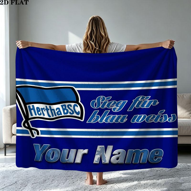 1PC Hertha BSC Custom Name Patterned Flannel Blanket Suitable For All Seasons for Home Decor Warmth and Comfort Gifts Holiday Present