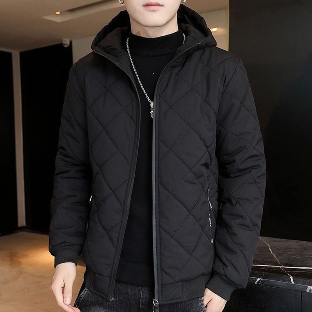 Down Brushed Cold Large Size [ODFMCE] Jacket, Men's Autumn/Winter Jacket, Thick, Hooded, Plain, Filling, Lining, Protection, (JP, Alphabet, 2XL,