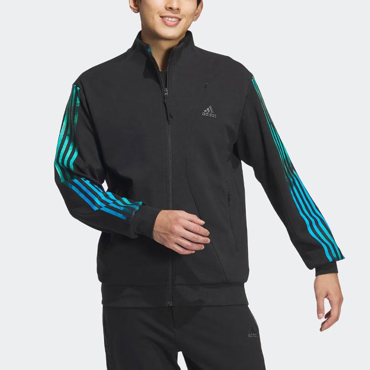 Adidas X Art Master Collaboration Série Zhang Daqian Gradientní Tři Pruhy Color Block Retro Sportovní Bunda se Stojáčkem Pánská Bunda Černá JF0793