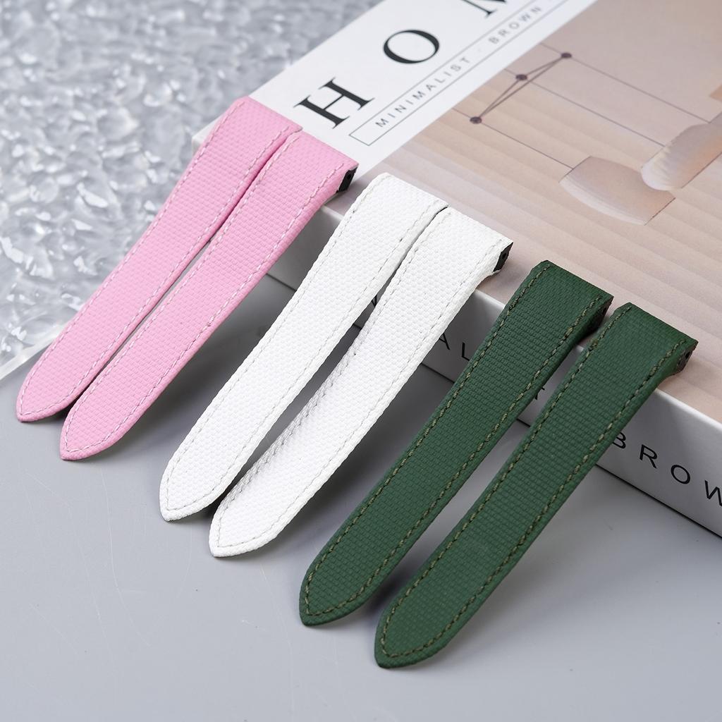 20mm 23mm Kundenspezifisches FKM-Gummiarmband für Cartier Santos Neues Fluorkautschuk-Uhrenarmband Tank SANTOS 100 Uhrenarmband mit Lederunterseite