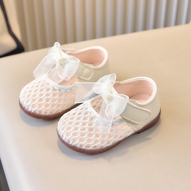 Kids White Mesh Bow Decor Hook and Loop Casual Shoes 15