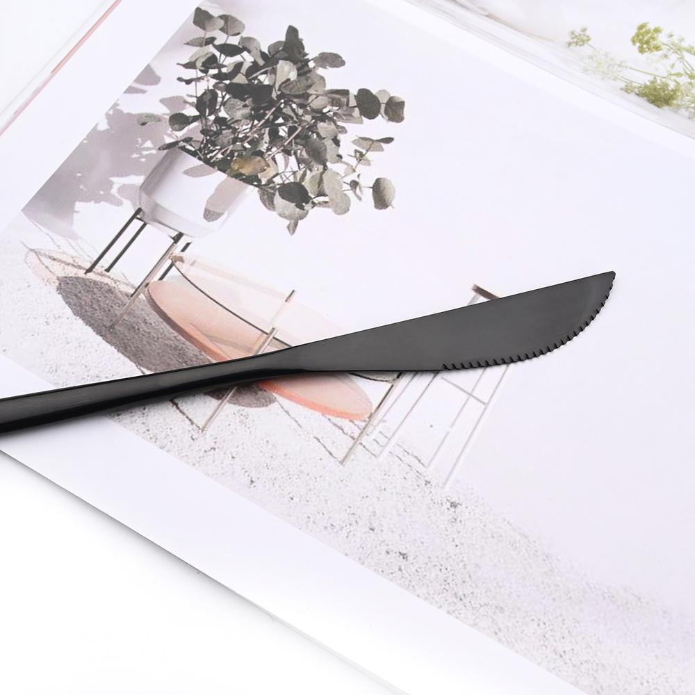 JANKNG Western 24pcs Dinnerware Set Stainless Steel Cutlery Set Black Knife Fork Spoon Silverware Set Flatware Set Tableware Set