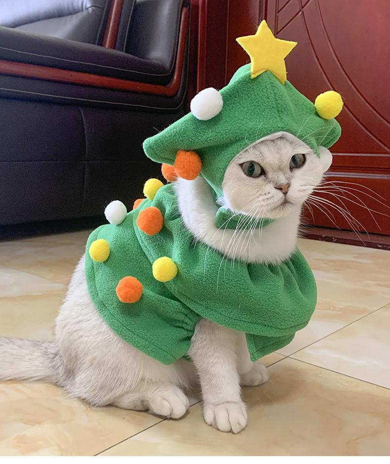 Pet Christmas Tree Clothes Transformation Clothes Funny Cat Dog Clothe Green Soft Plush Warm Belt Star Plush Ball Funny Dress Up