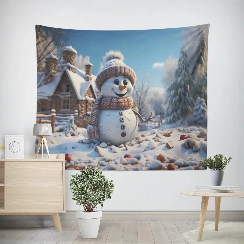 New Year Christmas Snowman Pattern Tapestry Living Room Sofa Home Decor Christmas Gift