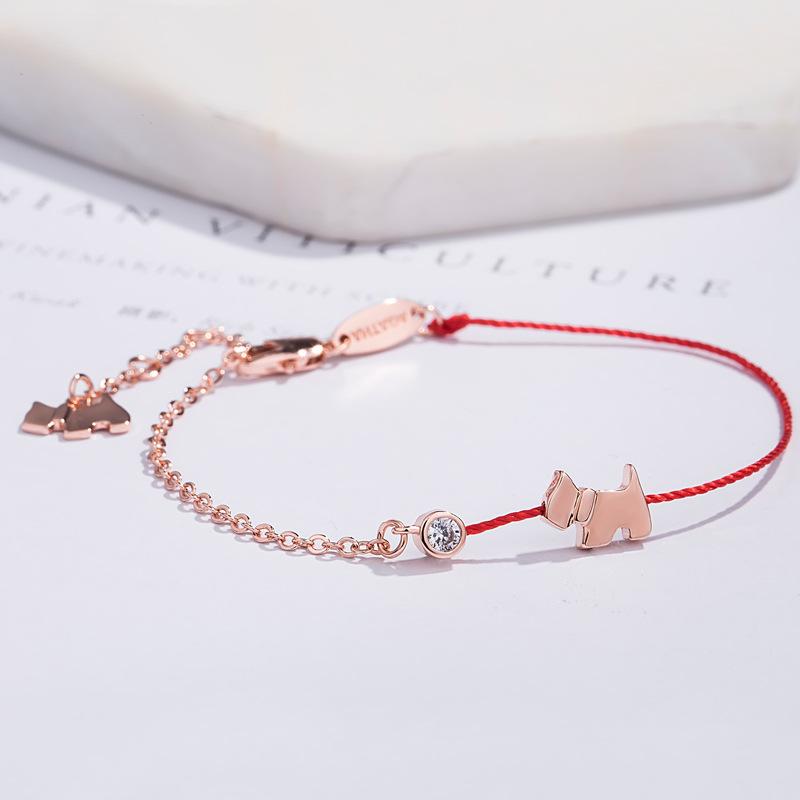 S925 Sterling Silver Dog Pig Charm Bracelet Red String Adjustable Chain Jewelry for Women Pet Lover Gift Cute Animal Bracelets
