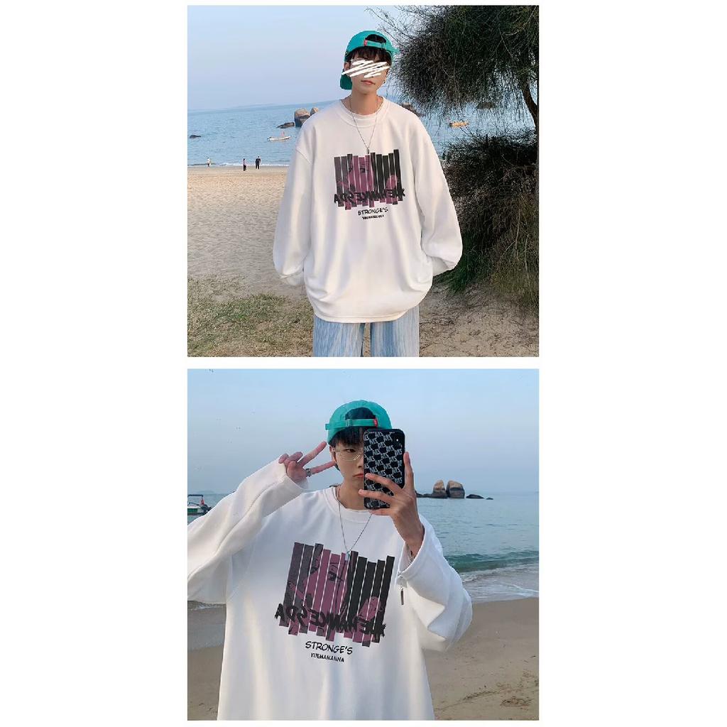 2024 Herren Langarm T-Shirt Herbst Unterhemd Langarm Baumwolle Herbst Hong Kong Stil Druck Lose Trendy Top