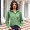 Buckle Top Lantern Sleeves Pleated Solid Color Stand Collar Loose Long Sleeved Women's Shirt