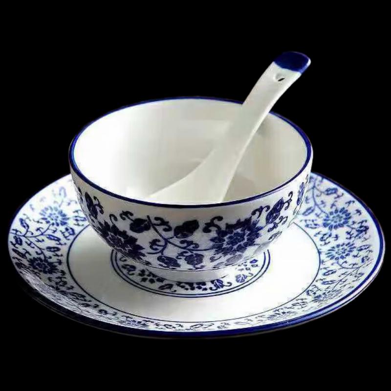 10-Piece Chinese Underglaze Blue & White Ceramic Dinnerware Set