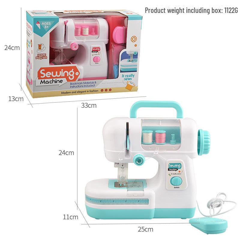 Elektrische Doppelfaden-Nähmaschine zum Selbermachen für Kinder: Simuliertes leichtes Kleingerät zum Nähen im Haushalt, ideales handgefertigtes Spielzeug für Mädchen.