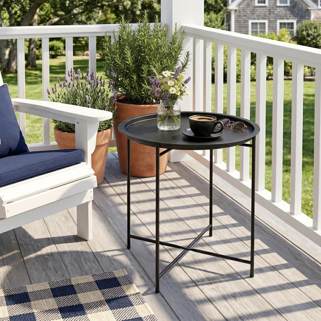 Steel Removable Tray Top Garden Table - Black
