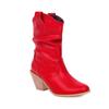 Fashion 2025 Motorcycle Western Cowgirl Boots Faux Leather Cowboy Ankle botas Women Wedge High Heel Boots chunky botas mujer size 34-43
