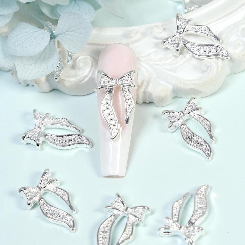 1Bag Pink Candy Ribbon Bows 3D Nail Charm Transparent Jelly Color Summer Nail Decoration Accessories DIY Manicure Decor Parts