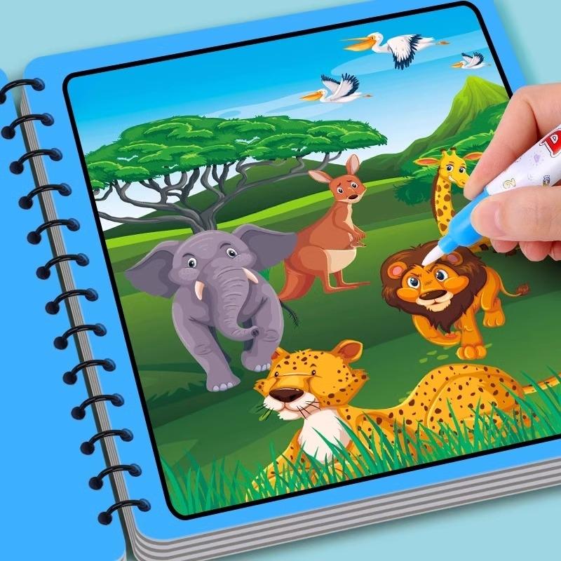 Water Drawing Book with Refillable Water Pen Reusable Magic Painting Drawing Board Cute Cartoon Pattern Gift for Boys Girls TMZ