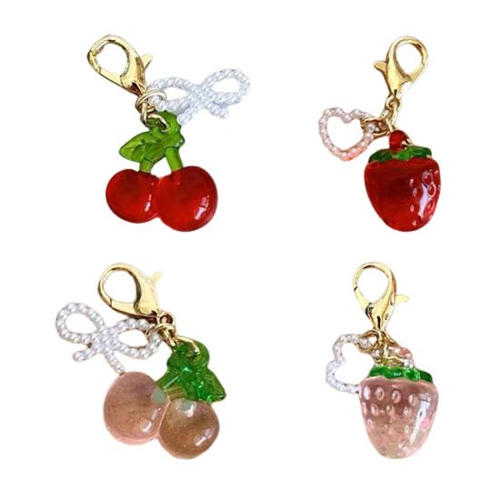 Keychain Pendant Bowknot Decor Simulated Fruit Design Key Chain with Universal Lobster Clasp Keys Bags Phones Accessory