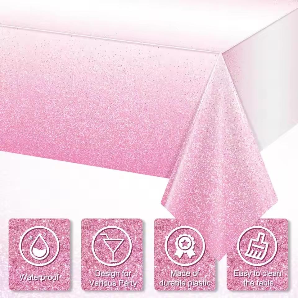 1 stk Rosa Plastduk For Selskaper Gradient Pastellrosa Engangsduk For Rektangulære Bord Lysrosa Sprin