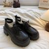 Small Leather Shoes Women's New Versatile Single Shoes Lace-up Platform Retro Thick Heel Black Shoes
