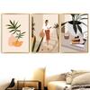 Abstract Girl Monstera Leaf Boho Vintage Nordic Posters And Prints Wall Art Canvas Painting Wall Pictures For Living Room Decor
