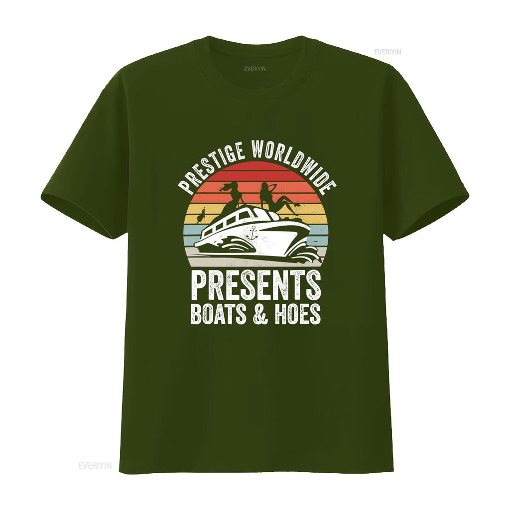 Prestige Worldwide Présente Bateaux Et Pelles Design Couché de Soleil Rétro T-shirt de Fête Drôle Bateau de Fête Lavage Vintage Élégant Légèrement