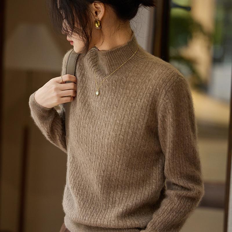 Spring Loose Semi-Turtleneck Wool Solid Color Knitted Sweater Twisted And Thin Bottoming Top Batch Tide