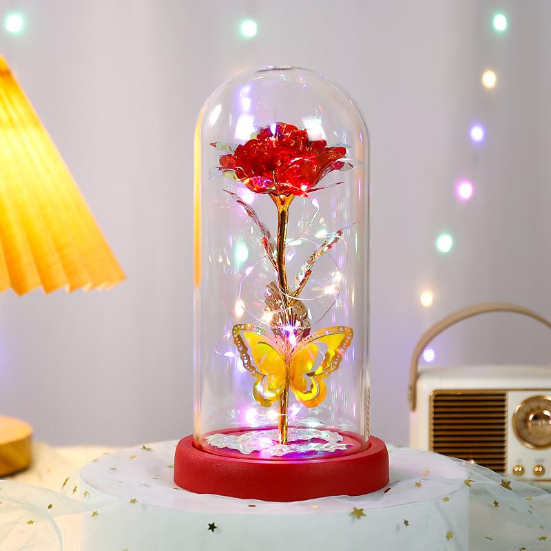 

Eternal Rose Glass Dome with Lights: Romantic Bouquet Gift for Valentine s Day, New Year & Birthdays Plastic Dome
