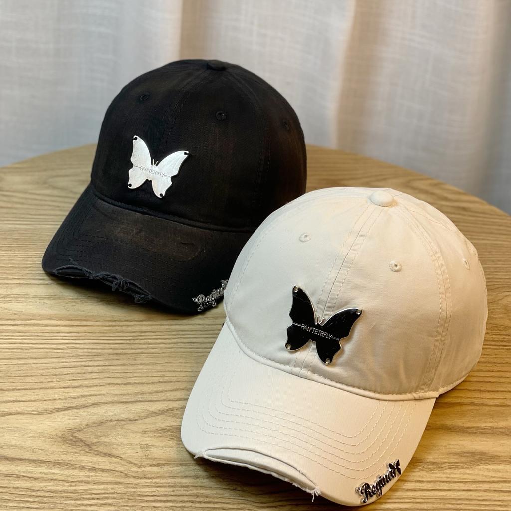 Hut mit Farbverlauf Mädchen Schmetterlingsdekoration Nische Schirmmütze Süß Cool Hot Girl Softtop Baseballkappe Großer Kopf Trendig