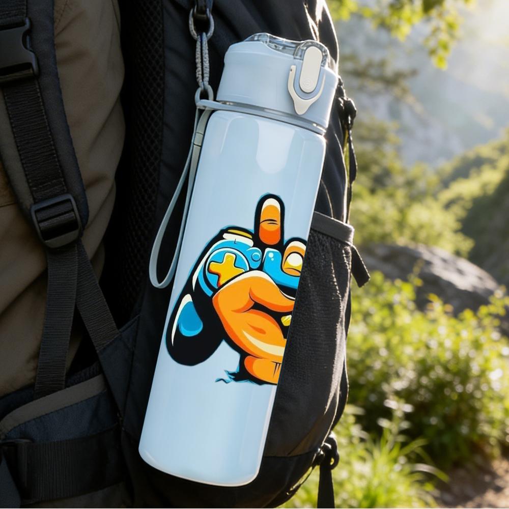 1PC Color Game Controller Cartoon 750ml Color Plastic Sports Water Bottle Leakproof Flip Straw Lid Suitable for Sports Office Home Use