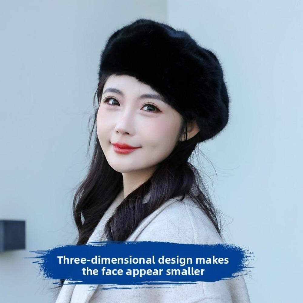 New Beret Women's Mink Hair Hat Pumpkin Foreign Style Fashion Thickened Versatile Octagonal Hat Winter Warm Hat