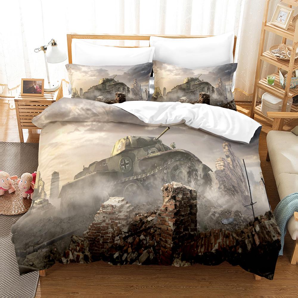 Panzer Bettbezug-Set, Bettbezug mit Spielkriegsszene für Teenager Erwachsene, Militärisches Gamer-Schlafzimmer Dekor Bettwäsche-Set