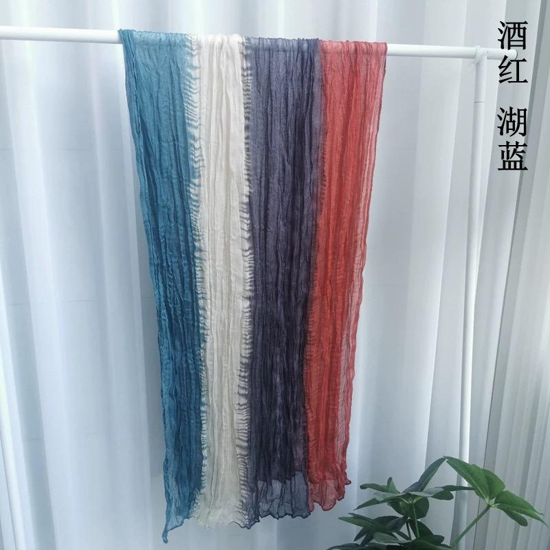 

Tie-dyeing Gradient Pleated Imitation Cotton Linen Scarf Women Elegant Vintage Neckerchief Hand Feel Soft Comfortable Shawl