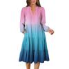 Women's V-Neck Flowing Layered Bohemian Long Sleeve Gradient Print Dress
