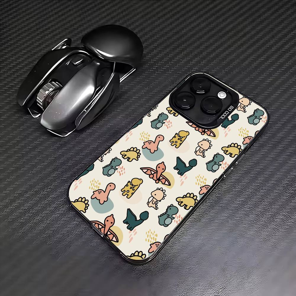 

Fun Dinosaur Pattern Phone Case For iPhone17,16,15,14,13,12,11 Plus,Pro Max Colored Silver Plated Inside Cover iPhone17