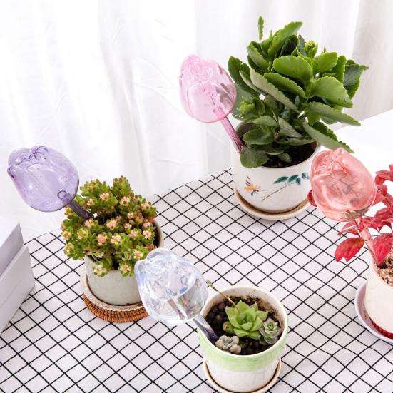 4 Pcs Tulip Self Watering Globes Planter Insert Automatic Watering Bulbs Reusable Plant Watering Spikes for Various Potted Plants