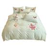Pure Cotton Cartoon Towel Embroidered Bedding Set: Includes Quilt, Bed Sheet, and Pillowcases